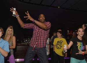 Dwight Howard playing JustDance at Lakers Casino Night presented by OneWest Bank and Pechanga Resort & Casin